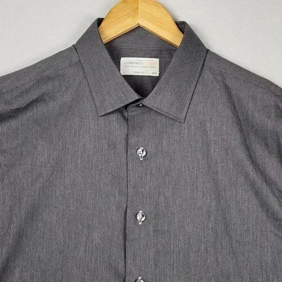 Lorenzo Uomo Trim Fit Mens Gray Dress Shirt Sz 17 Button Up Spread‎ Collar NWOT - Picture 3 of 16